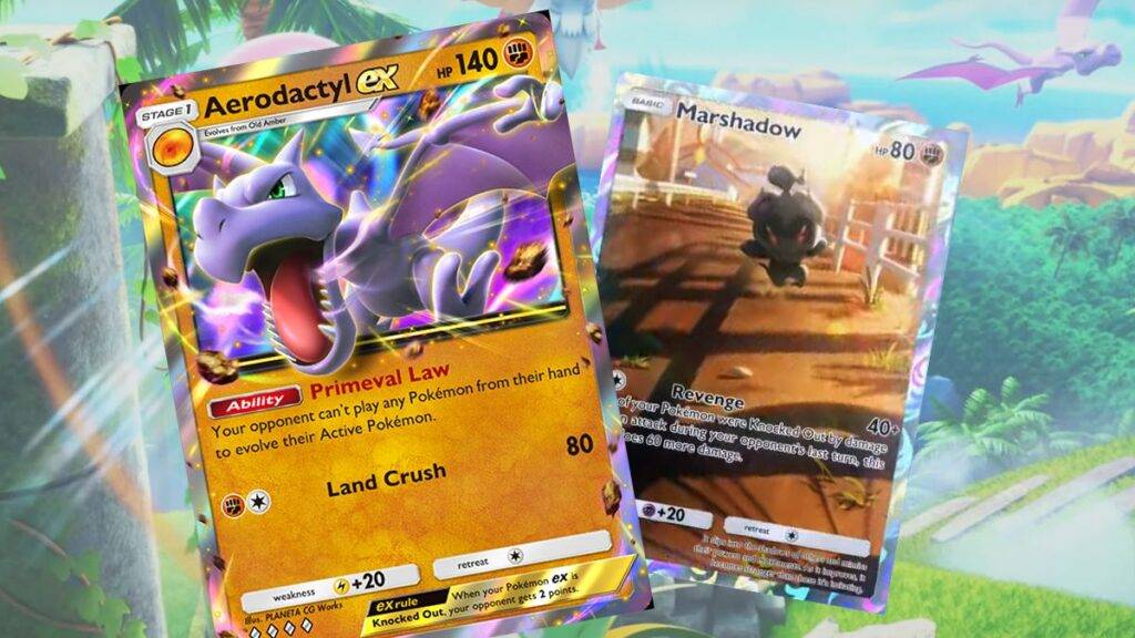 Pokemon TCG Pocket Ilha Mitica Aerodactyl ex Marshadow