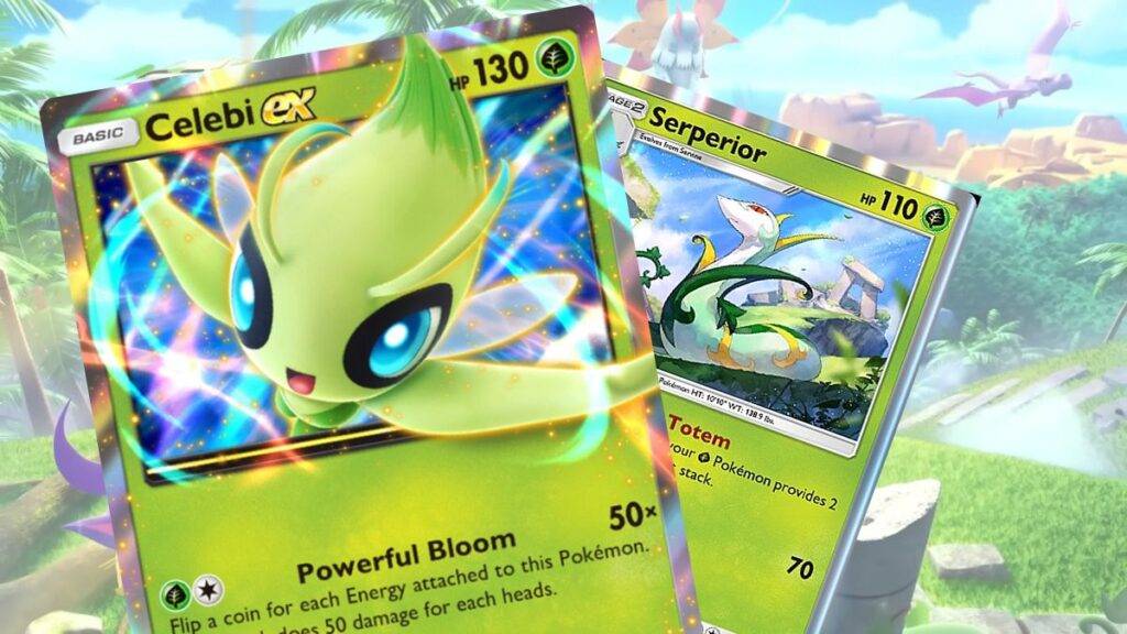 Pokemon TCG Pocket Ilha Mitica Celebi EX e Serperior